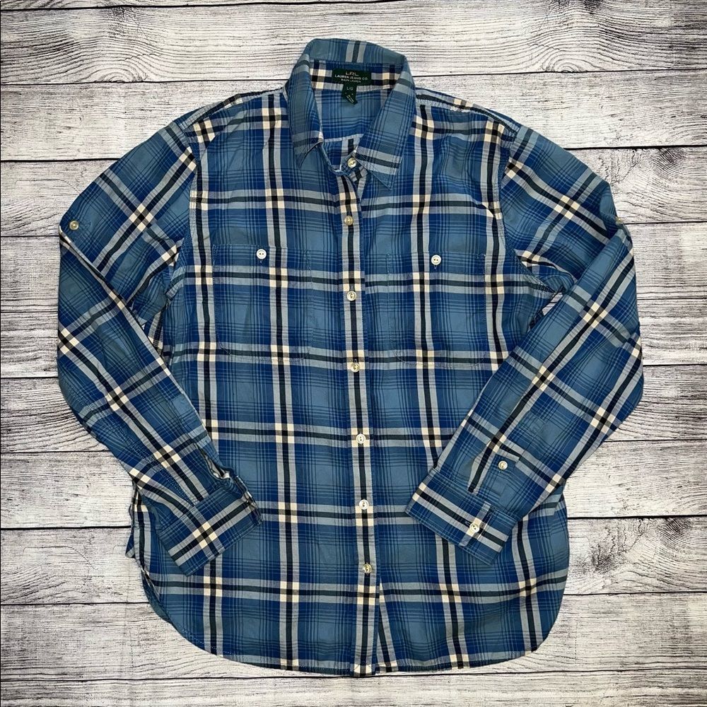 Ralph Lauren Flannel Shirt Blue Plaid | Size Large | Woman’s
